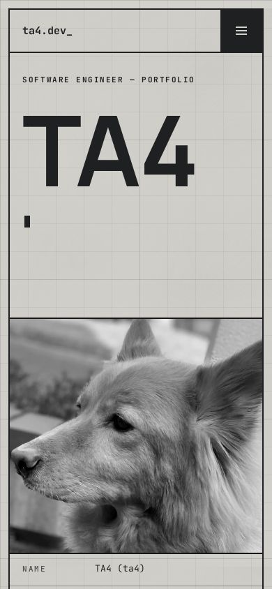 ta4.dev のトップページ（スマートフォン）